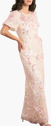 Needle & Thread Dancing Ribbon Puff Sleeve Gown in Cream/multi at Nordstrom, Size 10