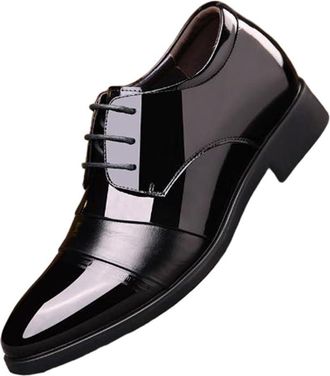 Generic Mens Height Increase Dress Shoes in Hidden Elevator Insoles Pointed Toe Shiny Leather Oxfords for Wedding Groomsmen Office Business and Casual Wear(10