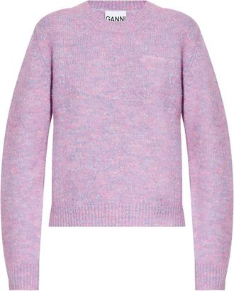 Ganni Geborstelde Alpaca O-hals - Dames - Ronde hals truien - Roze - L - Katoen - Truien & Vesten