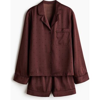 H&M Satin Pyjamas in Dark Brown/dotted at Nordstrom, Size Xx-Small