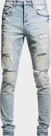 Purple Men & apos;s Distressed Light-Wash Paint Jeans