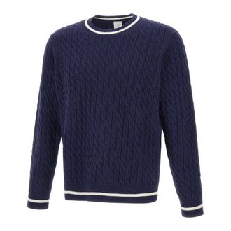 Eleventy Round-neck Knitwear, male, Blue, Size: 2XL Platinum Line Cable Knit Sweater
