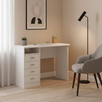 Dmora Dmora Bureau Lin&eacute;aire Avec Quatre Tiroirs, Couleur Blanche, Dimensions 110 X 76 X 48 Cm