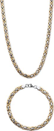 Palm Beach Jewelry Mens Byzantine-Link Gold Ion-Plated Stainless Steel Set 24 & 9 Lengths