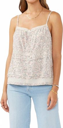 Lovestitch Lace-Trimmed Button Down Floral Spaghetti Tank Top In Natural Pink