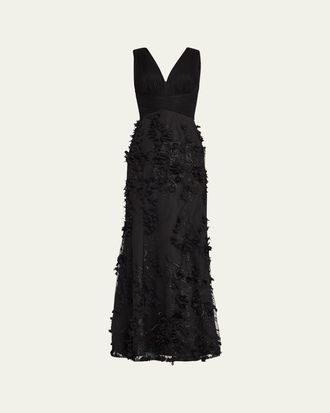 Aidan Mattox Embroidered Floral Applique Gown