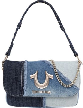 True Religion Frayed Denim Horseshoe Hobo Bag