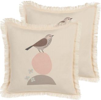 Beliani Set of 2 Decorative Cushions WATTLE 60 x 60 cm Light Beige Animal Pattern