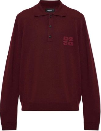 Dsquared2 Lange Mouwen Wol Polo - Heren - Truien - Rood - Maat: XL Wol