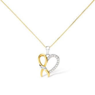 House of Brilliance 10K Yellow Gold Plated Silver 1/5 Cttw Diamond Ribbon Heart Pendant Necklace at Nordstrom
