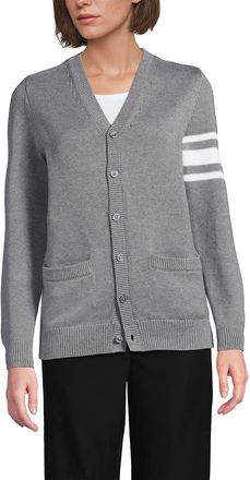 Lands End School Uniform Adult Legacy Varsity Cardigan in Varsity Stripe/pewter Heather at Nordstrom, Size Xx-Large