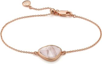 Monica Vinader Rose Gold Siren Nugget Bracelet Rose Quartz