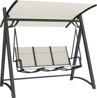 OUTSUNNY Columpio De Jard&iacute;n De 3 Plazas Con Techo Ajustable Upf50+, Asiento Transpirable Y Marco De Metal, Para Terraza, Carga 360 Kg, 188x130x183 Cm