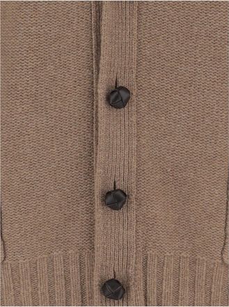 Bottega Veneta Mens Wool Cardigan With V-Neck Design Brown Sweater