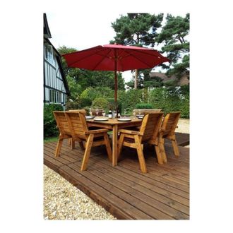 Charles Taylor Trading 8 Seater Wooden Square Table & 4 Chairs 2 Benches Parasol Red - Charles Taylor