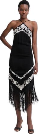 Twinset Vestido asim&eacute;trico de viscosa con flecos - Dresses - Mujer - Negro - M