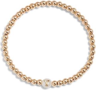 Nashelle Mother of Pearl Initial Beaded Bracelet in Gold Fill Y at Nordstrom
