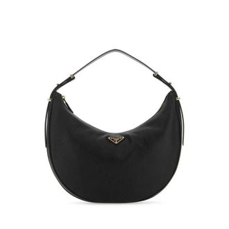 Prada Black Leather Big Arque Handbag Nero Vitello Borse A Mano