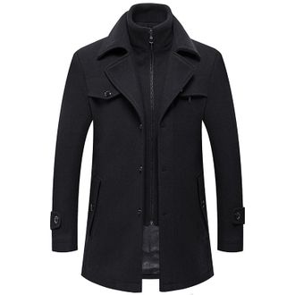 Generic WAZHAKU Mens Winter Coat Slim Fit Two-Piece Coat for Business Leisure Wool Coat with Stand-Up Collar Peacoat Warm Winter Coat Men Peaky Blinders Coat 