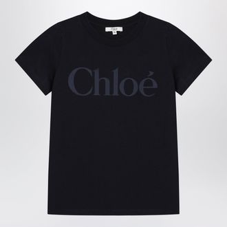Chlo&eacute; T-shirt navy in cotone con stampa logo