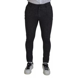 Dolce & Gabbana Slim-fit Trousers, male, Black, Size: M Chevron Viscose Skinny Pants