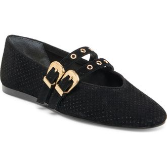 Dolce Vita Baylee Grommet Mary Jane Flat in Onyx Perforated Suede at Nordstrom Rack, Size 8.5