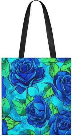 Generic Blue Roses Watercolor Womens Tote Casual Shopping Bag Lightweight Shoulder Bags Hobos Handbag for Work Travel Daily 35x40cm