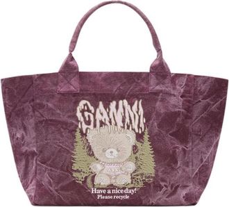 Ganni Maroon Forest Teddy Medium Tote
