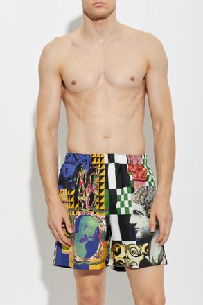 Versace Swim Shorts With Medusa Collage Print, Mens, Multicolour