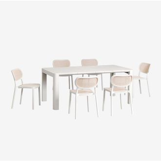 Sklum Sklum - Set De Mesa Rectangular 180x100 Cm Arnadine Y 6 Sillas De Jard&iacute;n Apilables Omara