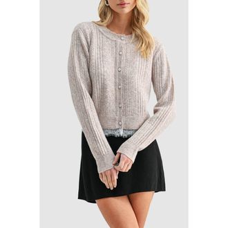 All in Favor Lace Trim Pointelle Cardigan in Taupe at Nordstrom, Size X-Large