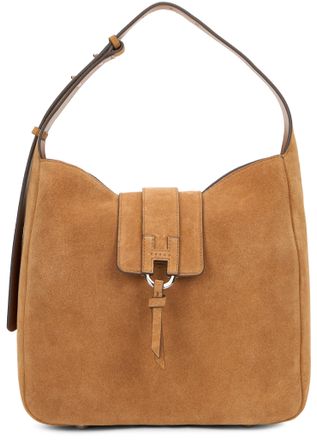 Hogan Womens Shoulder Bag Suede Rosewood Calfskin Handbags Hand