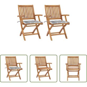 vidaXL vidaXL Sedie in legno teak - Sedie Giardino 2 pz con Cuscino Grigio a Quadri Massello di Teak
