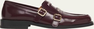 Marni Logo Dual Monk-Strap Leather Loafers