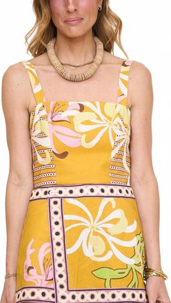 Ciebon Loren Floral Print Crop Top In Mustard/yellow Multi