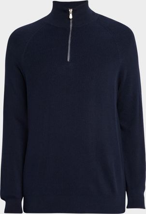 Brunello Cucinelli Mens Cotton English Rib Half-Zip Sweater