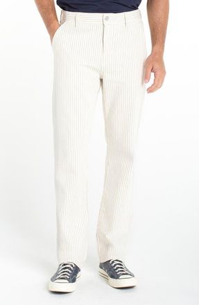 Liverpool L.A. Sutton Stripe Loose Straight Cotton Denim Pants in Ecru/Slate at Nordstrom, Size 36 X 30