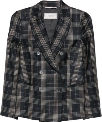 PESERICO Gekreid Blazer met Dubbele Rij Knopen - Dames - Blazers - Grijs - L - Jassen