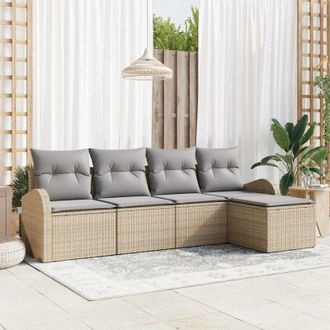 vidaXL Vidaxl - Conjunto De Sof&aacute; De Jard&iacute;n 5 Pcs Beige, Gris Claro Polirat&aacute;n
