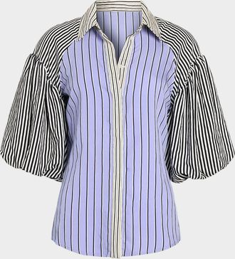 Ramy Brook Flor Mixed-Stripe Blouse