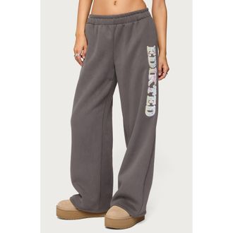Edikted Mili Logo Wide Leg Sweatpants in Gray at Nordstrom, Size X-Small