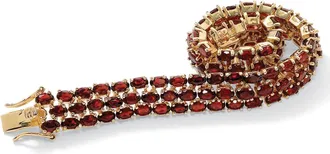 Palm Beach Jewelry 25 TCW Genuine Garnet Triple-Row Tennis Bracelet Yellow Gold-Plated