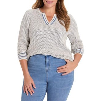 Nic+Zoe Textured Split Neck Sweater in Blue Multi at Nordstrom, Size 1 X