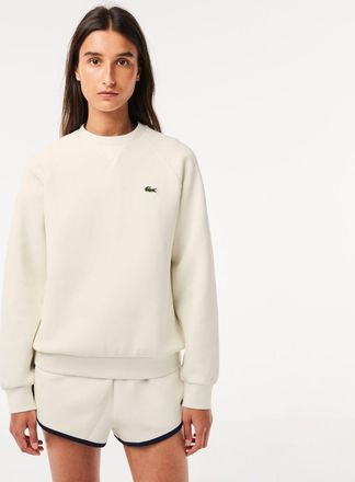 Lacoste Womens Crew Neck Double Sided Piqué Jogger Sweatshirt in White Cotton - Size 16 UK