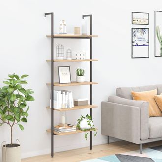 vidaXL Vidaxl - Estanter&iacute;a Inclinada 5 Baldas Marr&oacute;n Claro Negro 64x35x185 Cm