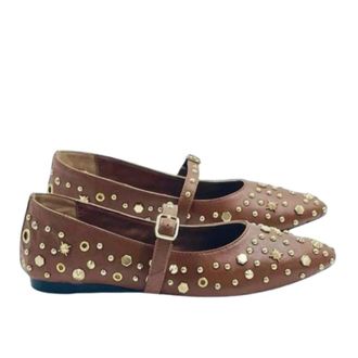 De Siena shoes Ballerina Shoes, female, Brown, 8 UK, Studded Leather Ballet Flats