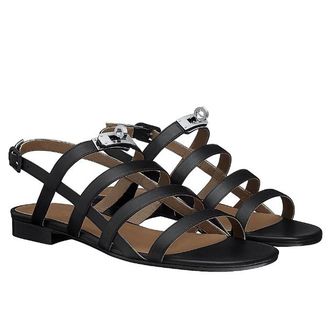 Herm&egrave;s Black Leather Transat Sandals Size 38