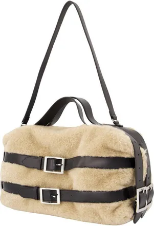 Simone Rocha Womens Biker Purse - Simone Rocha Faux Fur Beige Faux_fur Bags Handbags-Purses