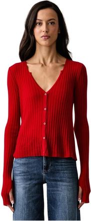 Pinko Pinko - Aangesloten vest met V-hals - Dames - Truien - Rood - Maat: L Wol