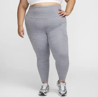 Nike Womens One High-Waisted 7/8 Leggings with Pockets (Plus Size) in Grey | FN3243-084